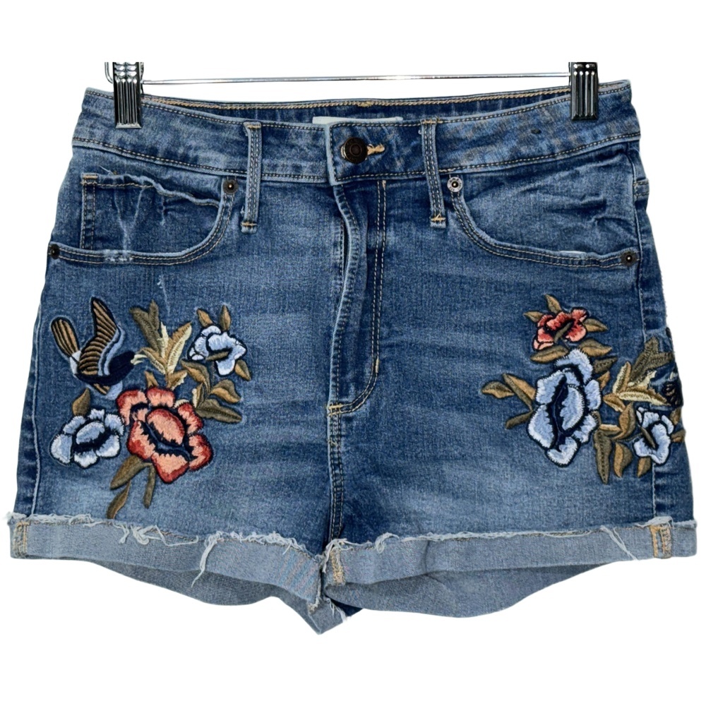 NEW Abercrombie & Fitch Blue Denim Floral Embroidered Jean Shorts Womens Sz 2 26
